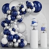 Zesliwy Navy Blue Silver Balloons Garland Kit, White Confetti, Party decor | Dark Blue White Silver Confetti Balloons Arch Kit, for Birthday Party Bridal Shower Wedding Graduation Class of 2026 Prom