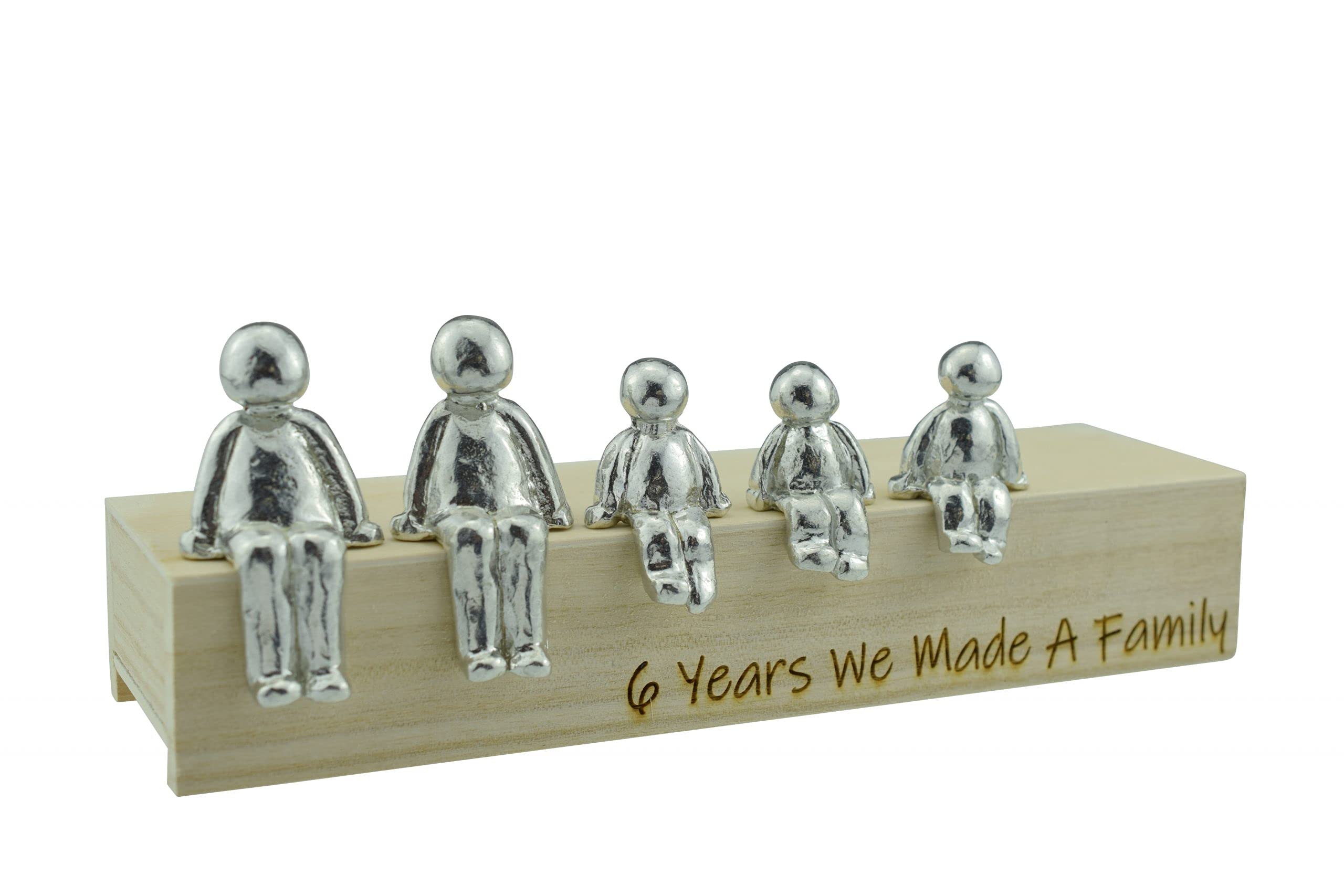 Pirantin 6th Anniversary Idea - 6 Years We Made A Family Metal Ornament - Choose Your Family Combination Box & Woodgrain May Vary(3 Children)