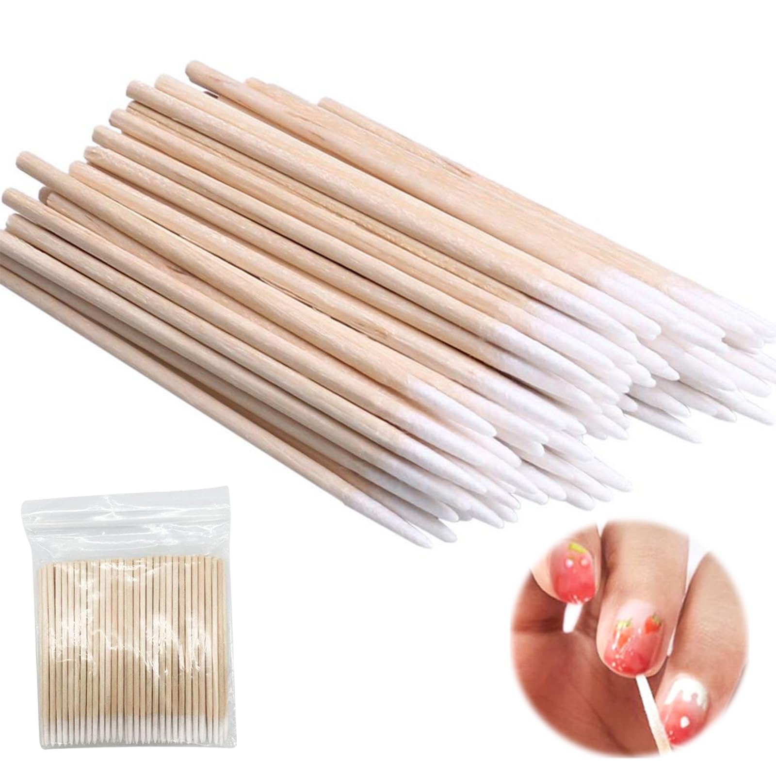 600Pcs Cotton Buds, Microblading Cotton Swab, Cotton Swabs Wood Sticks for Eyebrow Tattoo Beauty Make-up Color Nail Seam Dedicated Dirty Picking, Wood Handle Small Pointed Tip Head (600PCS)