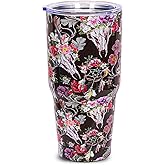 JIU HONG CHAO 30oz Floral Stainless Steel Tumblers Travel Mug with Lid Vacuum Double Wall Insulation Drinking Cup Western CowCompound festival Gifts for Women (Black Bullskull)