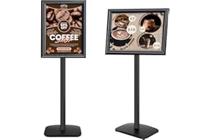 MUTUALSIGN Heavy Duty Pedestal Sign Holder for Display, 11 x 17 inches Adjustable Floor Standing Sign Holder with Weighted Base , Vertical and Horizontal View Sign Stand for Indoor/Outdoor Advertising，Black