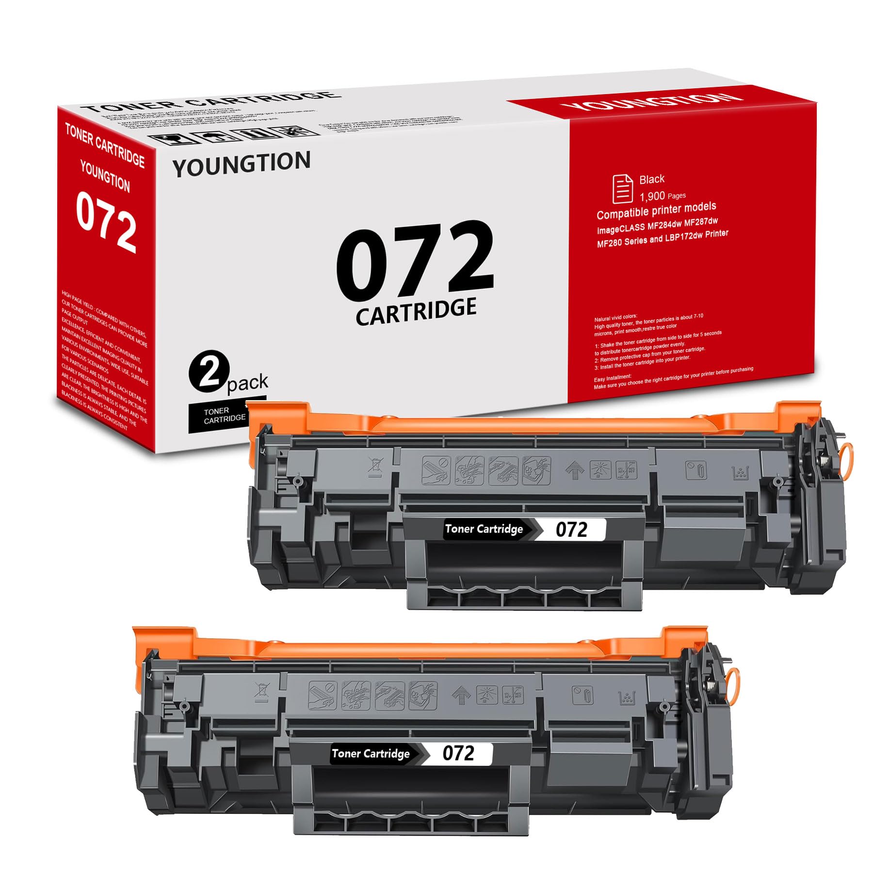 Photo 1 of 072 Black Toner Cartridge High Yield (2-Pack) Compatible 072 072H Toner Replacement for Canon 072 Toner Cartridge for imageCLASS MF284dw MF287dw MF280 Series and LBP172dw Printers