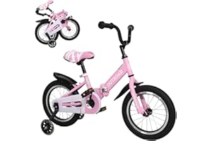 Max4out Folding Kids Bike for 3-12 Years Old Boys and Girls 14/16/18 Inch Foldable Kids' Toddler Bicycles with Flash Lighting Training Wheels and Dual Handbrakes, Baby Bike in Blue Pink and Red