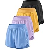 Real Essentials 4 Pack: Women's 3" Dry-Fit Dolphin Running Shorts with Pockets-Athletic Gym Workout Basketball Sports Shorts