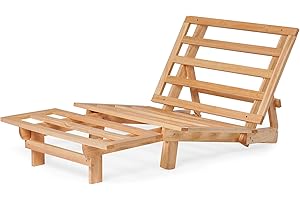 Nirvana Futons Space Saver Small Futon Sofa Bed, Sleeper Chair Lounger - (Twin Size, Natural Solid Wood) with Royal Blue Mattress Made in USA