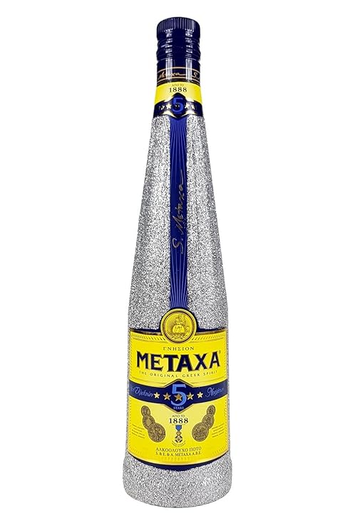 Metaxa 5* Sterne Weinbrand Brandy 70cl (38% Vol) Bling Bling Glitzerflasche in silber -[Enthält Sulfite]