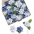 Ling's Moment Flowers 25pcs Fake Gardenia Blue Flowers Artificial Flowers with Stem, Fake Flowers for DIY Wedding Decorations Centerpieces Bouquets Boutonnieres（Flores Artificiales para Decoracion）
