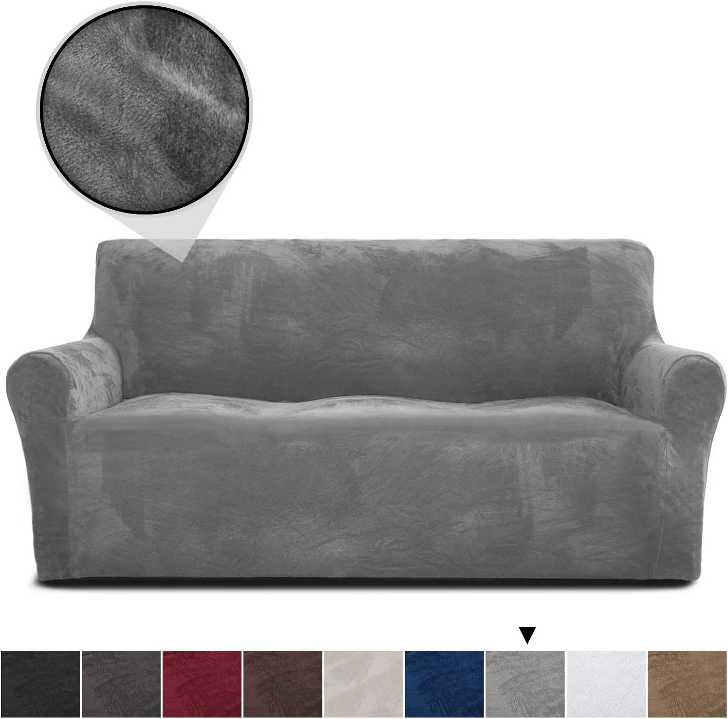 Rose Home Fashion RHF Velvet-Sofa Slipcover,Stretch Sofa Cover, Slipcover for Leather Couch-Polyester Spandex Sofa Slipcover&Couch Cover for Dogs, Sofa Protector(Grey-Extra Wide Sofa)