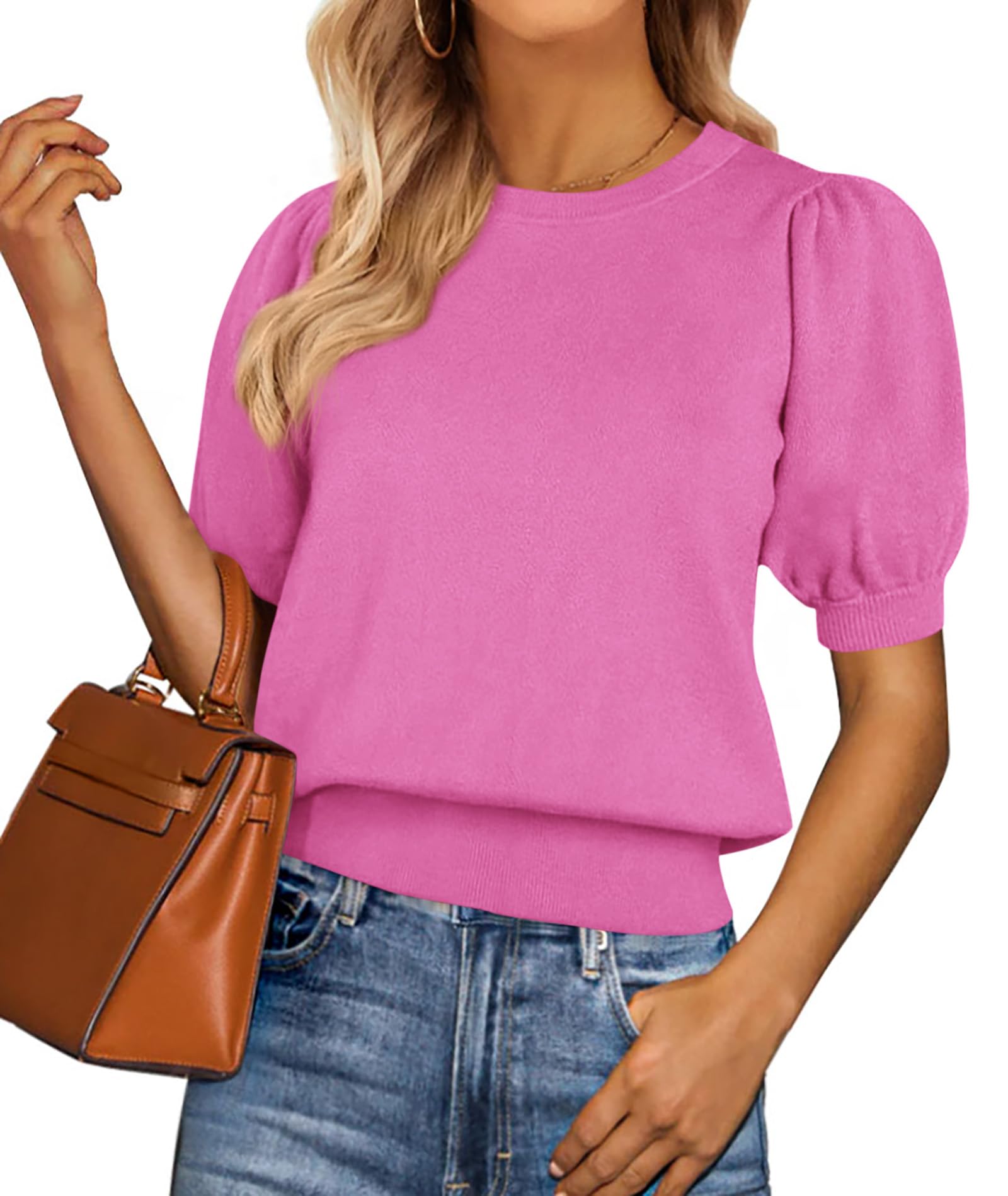 PRETTYGARDEN Womens Tops Spring 2025 Summer Puff Short Sleeve Sweater ...