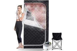 Smartmak Portable Home Steam Sauna, Full Size Personal Sauna Spa Box, Single Saunas Tent with Steamer, 4L 1500W Steam Generator 99 Min Timer, Remote Control, Upgraded Foldable Chair, Mat, Grey Border
