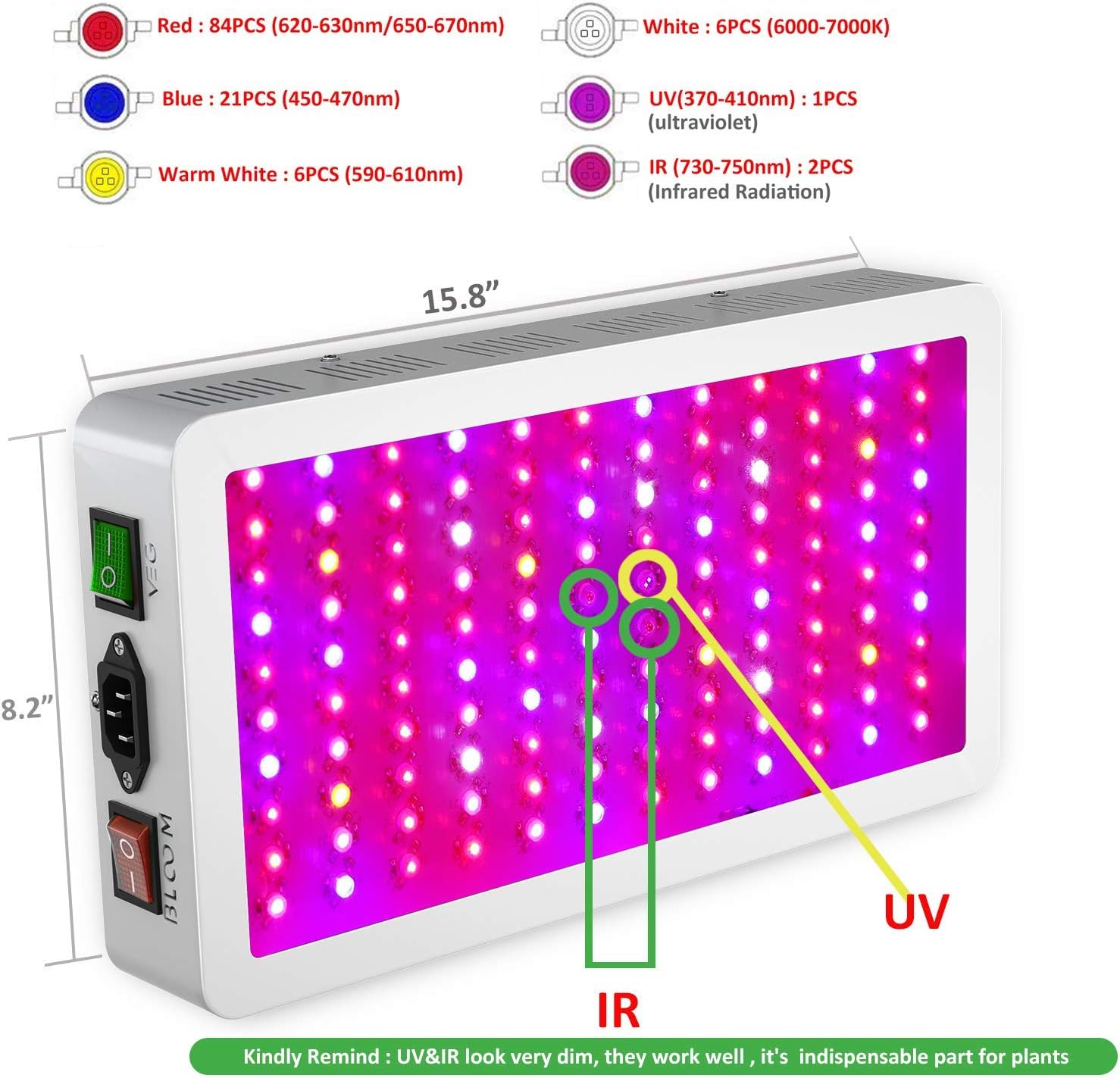 Exlenvce 1500W 1200W LED Grow Light Full Spectrum for Indoor Plants Veg and Flower, led Plant Growing Light Fixtures with Daisy Chain Function (Triple-Chips 15W LED) : Garden & Outdoor