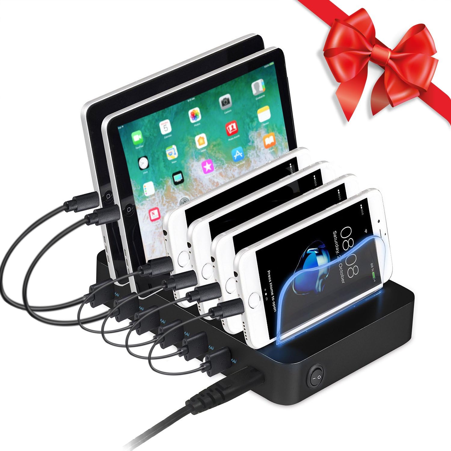 Imeing Smart Charging Station Dock & Organizer for Smartphones, Tablets & Other Gadgets - 6-Port Multiple USB Charger Station & Phone Docking Station with Charging Status Indicator