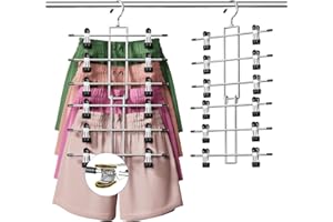 DAMITA Skirt Pants Hangers with Clips Space Saving Hanging Closet Organizer 6 Tiers Hanger with 360° Swivel Hook, Finger-Safe Design- College Dorm Room Apartment Essentials 1-Pack