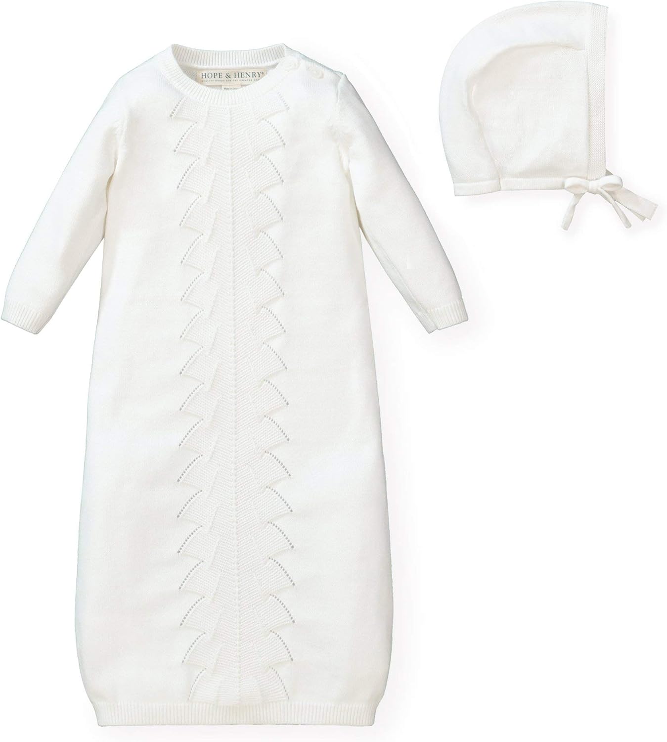 Hope & Henry Layette Long Sleeve Sweater Gown and Bonnet 2-Piece Set
