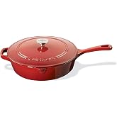 Cuisinart Chef's Classic Enameled Cast Iron Dutch Oven with Lid, Porcelain Enameled Interior, Oven Safe, Induction Compatible, 12-Inch, Chicken Fryer, Red Gradient