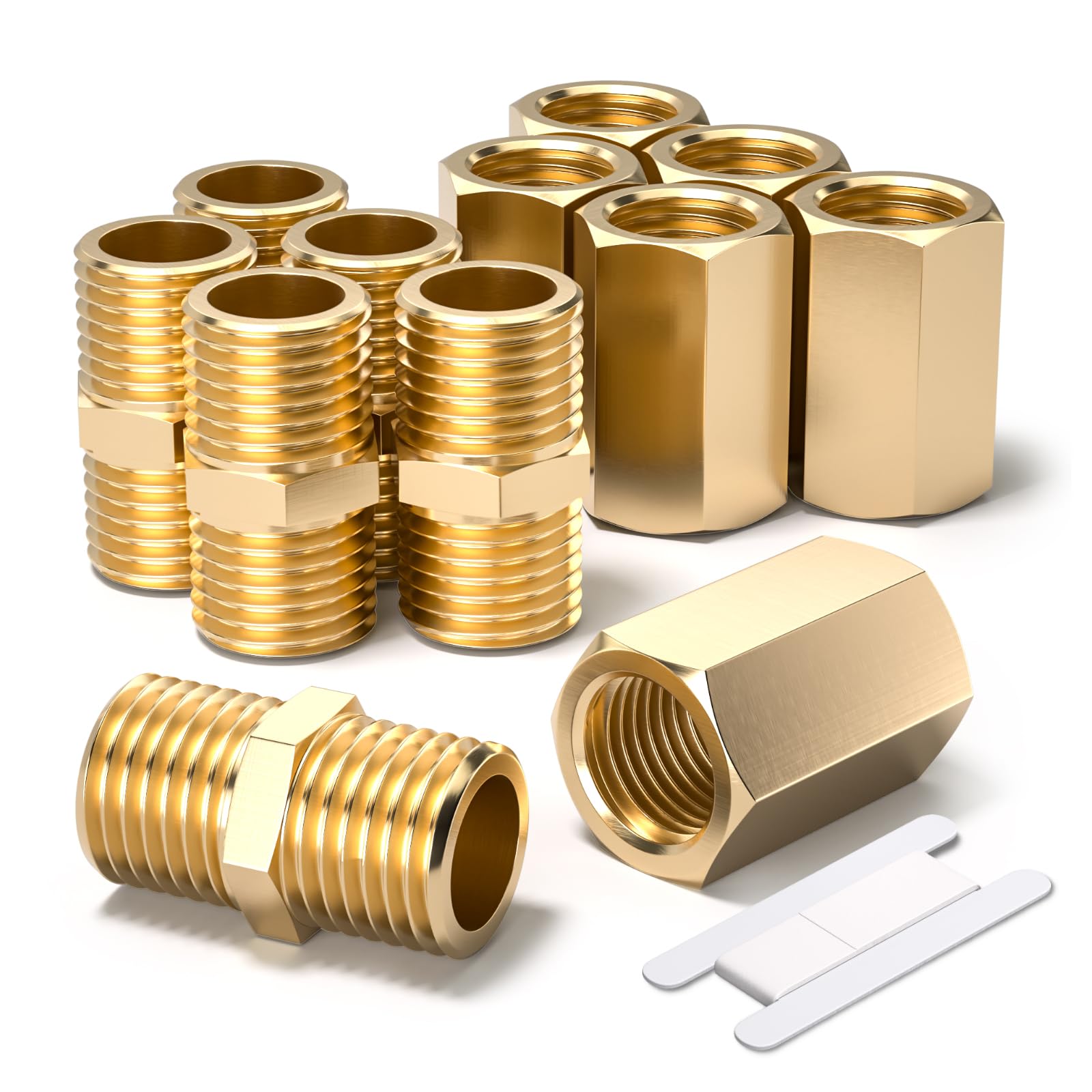 Bwintech 12 Pcs 1/8" to 1/8" Female & Male BSP Thread Brass Hex Nipple & Hex Coupling Connector for Pipe Connecting Conversion