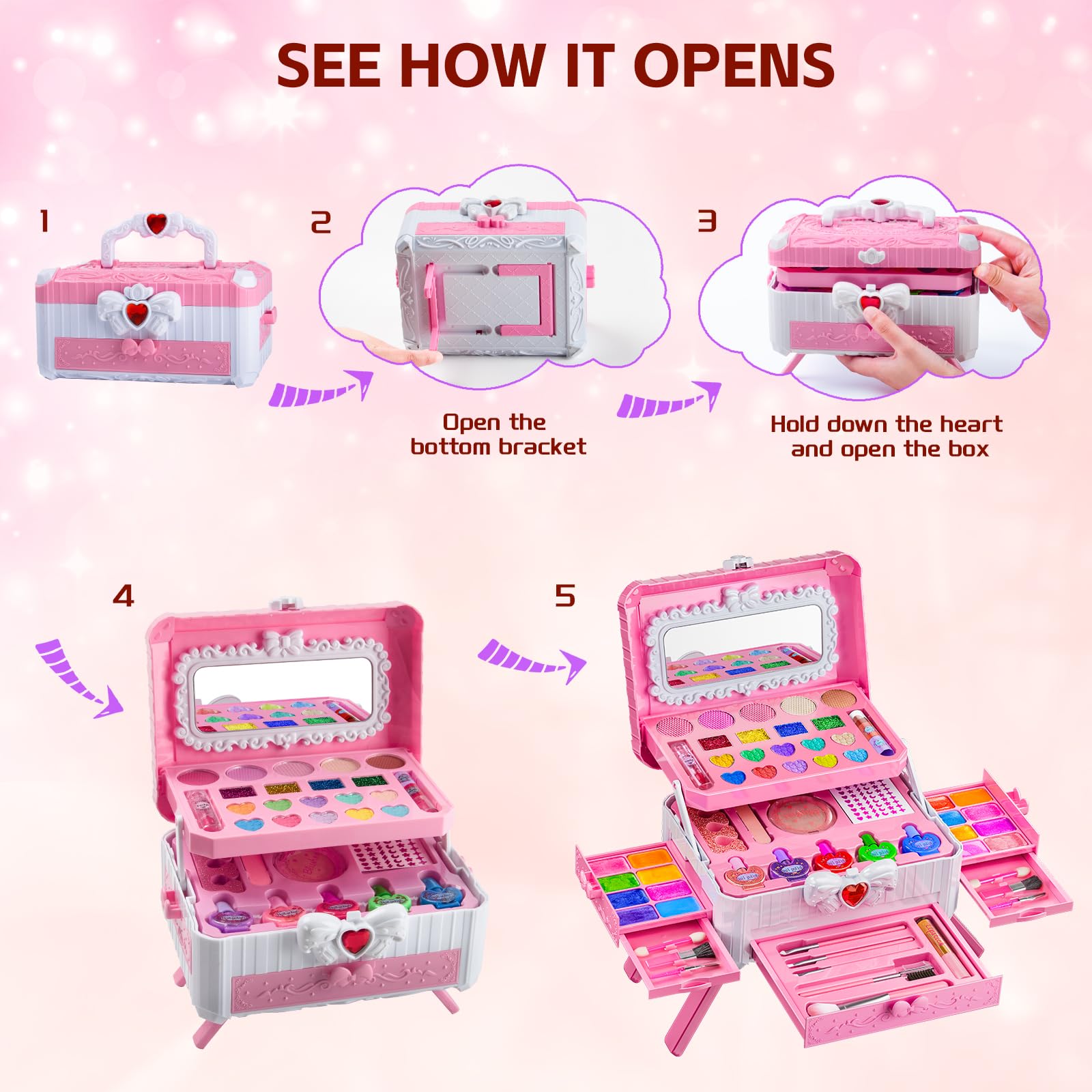 Kids Makeup Sets for Girls Toys - Washable Makeup for Kids with Mirror, Real Dressing Table with Stand, Princess Play Makeup Kit Perfect for 3 4 5 6 7 8-12 Year Old Girls Birthday & Christmas