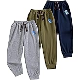 VEGGIEDOT Toddler Boy Pants Fall Winter 2T 3T 4T 5T Little Kids Boy Sweatpants 3 Pack Drawstring Elastic Pants Size 6 7