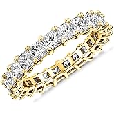 PAVOI 14K Gold Plated Rings with Cubic Zirconia Love and Stackable 3mm Princess Cut Rings for Women