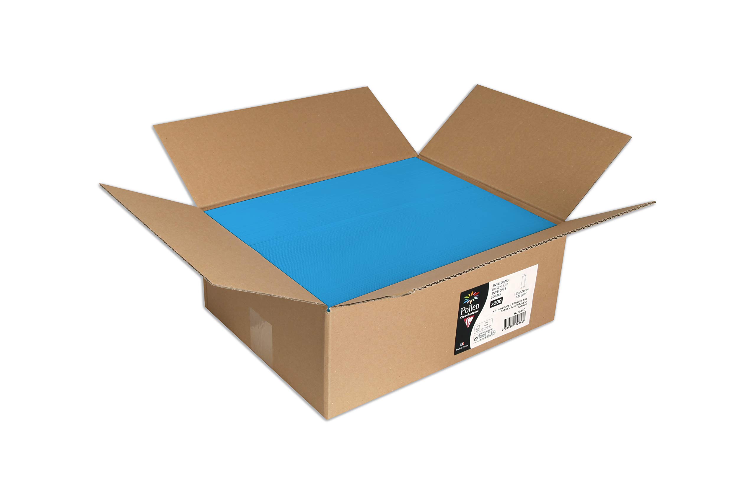 Clairefontaine 9056C Box of 200 Self-Adhesive Bulk Envelopes 12.5x32.4cm 120g/m² Intensive Blue Invitation Events Correspondence Pollen Range Premium Paper