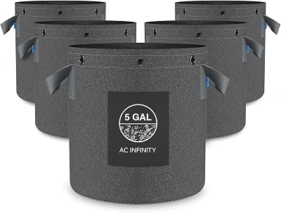 AC Infinity 20L Heavy Duty Fabric Pots 5-Pack for Plant Growth
