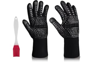 MSDADA BBQ Grill Gloves-1472°F Extreme Heat Resistant Oven Gloves -Fireproof Gloves Oven Mitts for Grilling, Smoking ,Barbecue, Cooking, Welding, Baking-with Oil Brush(Black)