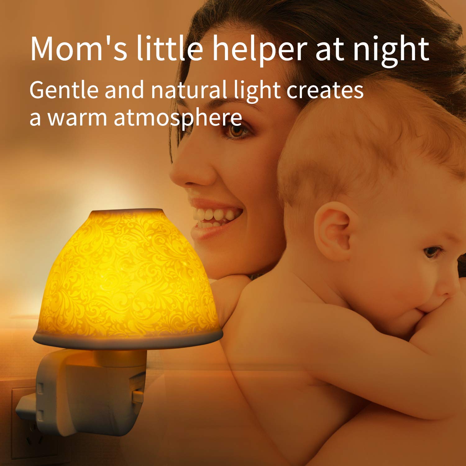 Nachtlicht Steckdose, Kimfly Keramik Kunst Nachtlicht Kind mit ätherischem Öl Aromatherapie Ofen und Glühbirne für Kinderzimmer, Schlafzimmer, Badezimmer, Gang usw. (Warmweiß) [Energieklasse A+]