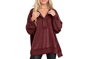 AlvaQ Sweatshirt for Women Oversized Casual Long Sleeve Button Henley Neck Pullover Tunic Tops Fall Fashion Outfits