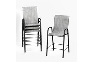 VONZOY Outdoor Bar Stools Set of 4,Patio Bar Stools with High Back，All-Weather Textilene Bar Height Patio Chairs for Backyard Garden Lawn（Light Grey）