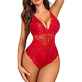 Avidlove Women Snap Crotch Lingerie Sexy Lace Bodysuit Deep V Teddy One Piece Lace Babydoll