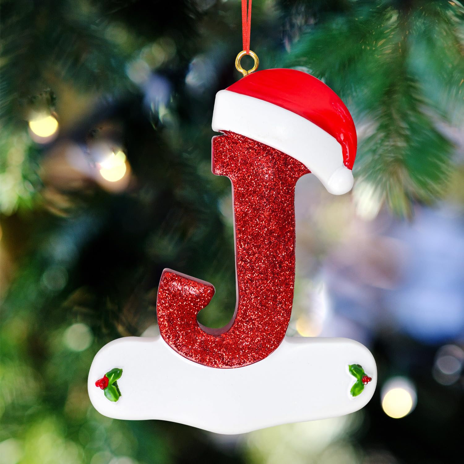 TOPWAYS 26 Letter Christmas Tree Hanging Pendant, Christmas tree decorations, Personalized DIY Christmas Ornaments, Hanging Xmas Alphabet Letters (J)