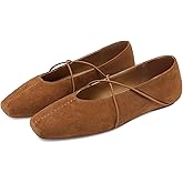 Women's Square Toe Ballet Flats Criss-Cross Straps Comfortable Slip On Mary Jane Flat Shoes for Office Work Casual