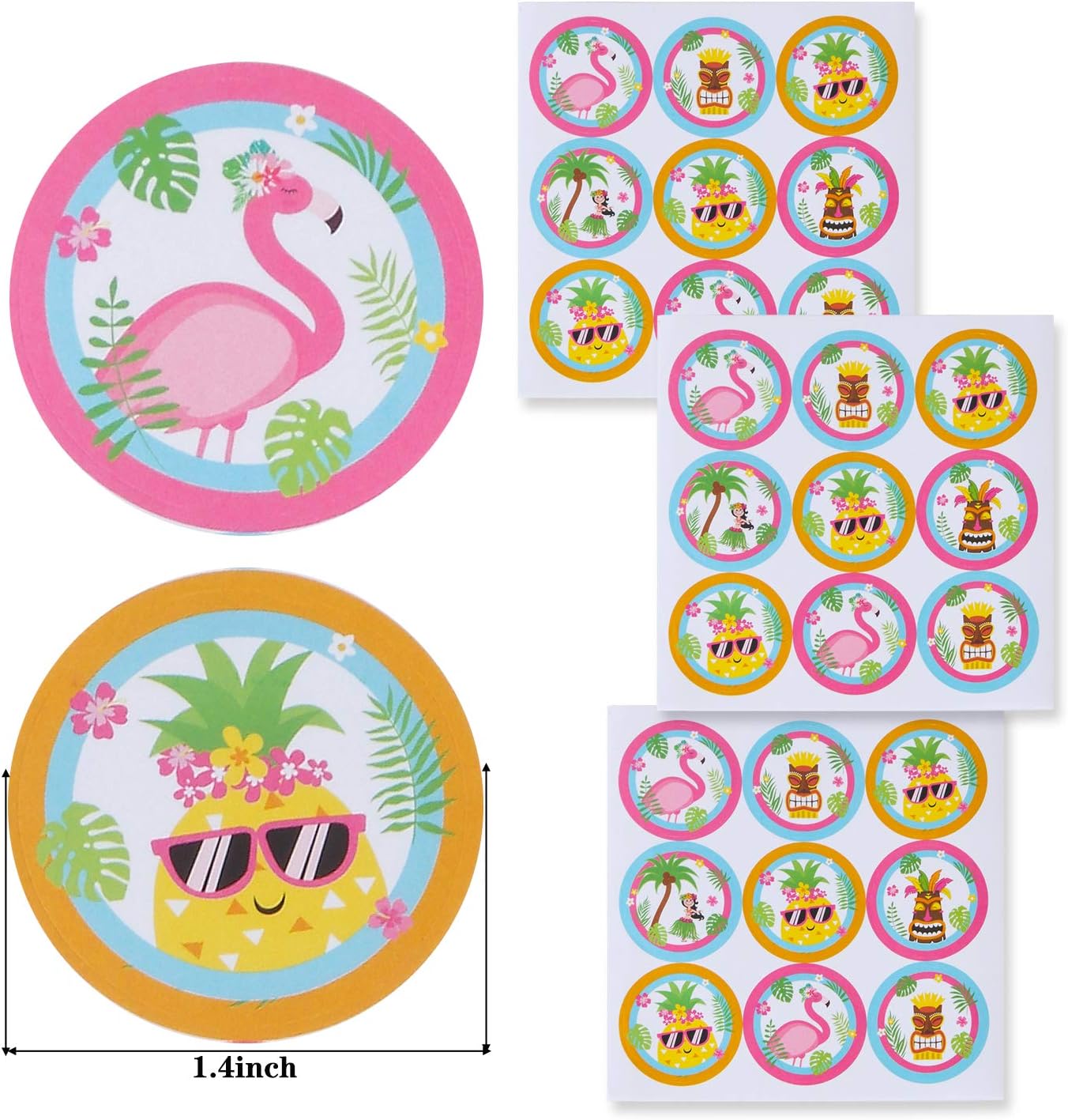 Hawaii Theme Party Paper Gift Bag,Luau Party Treat Bags,20 Pack Flamingo Pineapple Candy Party Goodie Bags with Thank You Stickers for Kids Birthday Party Tropical Baby Shower Summer Decorations - Image 5