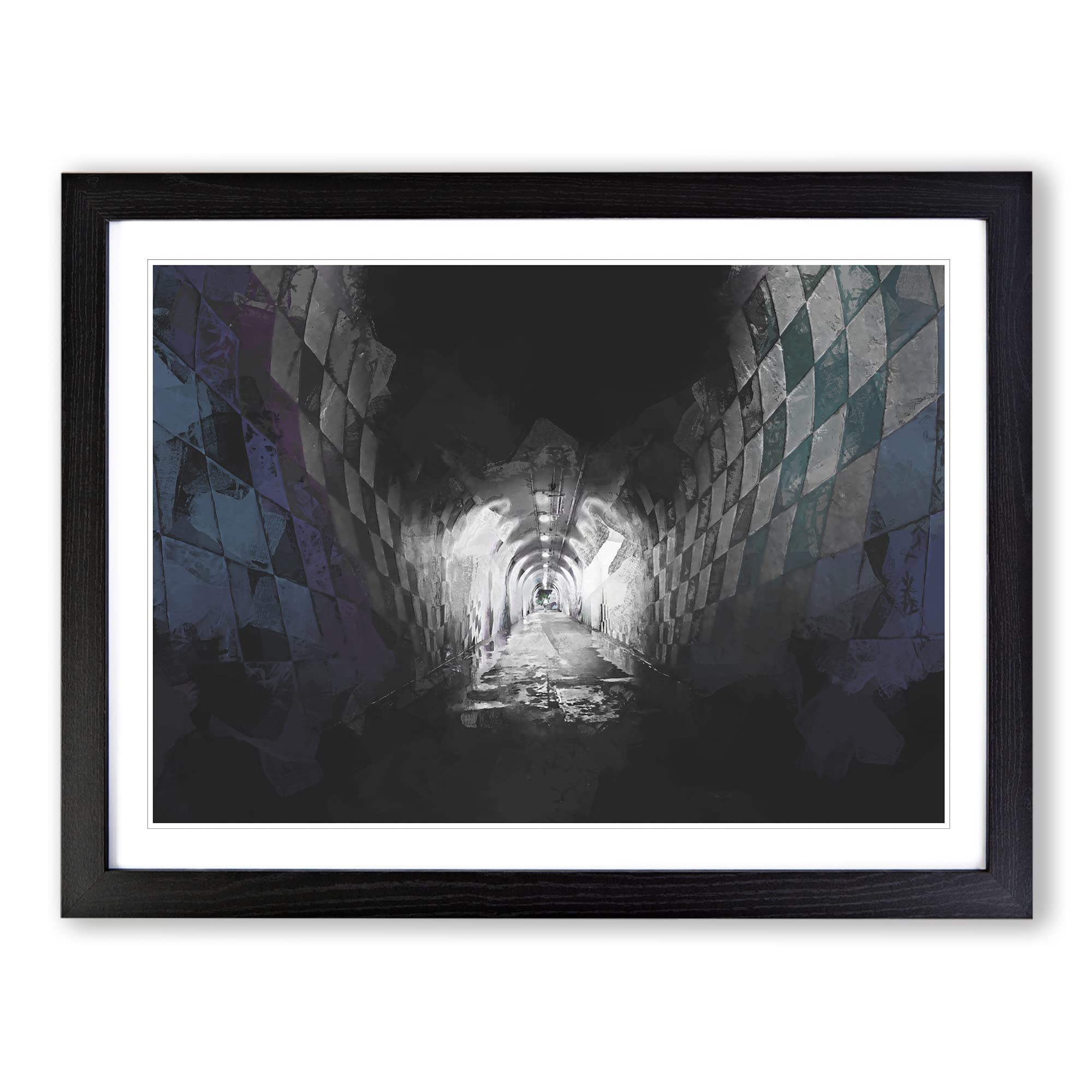 Tunnel Walkway In New York City In Abstract Modern Art Framed Print | A4 Black Framed Wall Art | Ready to Hang | Abstract Cityscape Picture | Living Room Bedroom Lounge Office