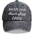 Tacoesha Biker Hair Don’t Care Hat, Adjustable Washed Cotton Embroidered Motorcycle Baseball Cap Gifts for Women Girls