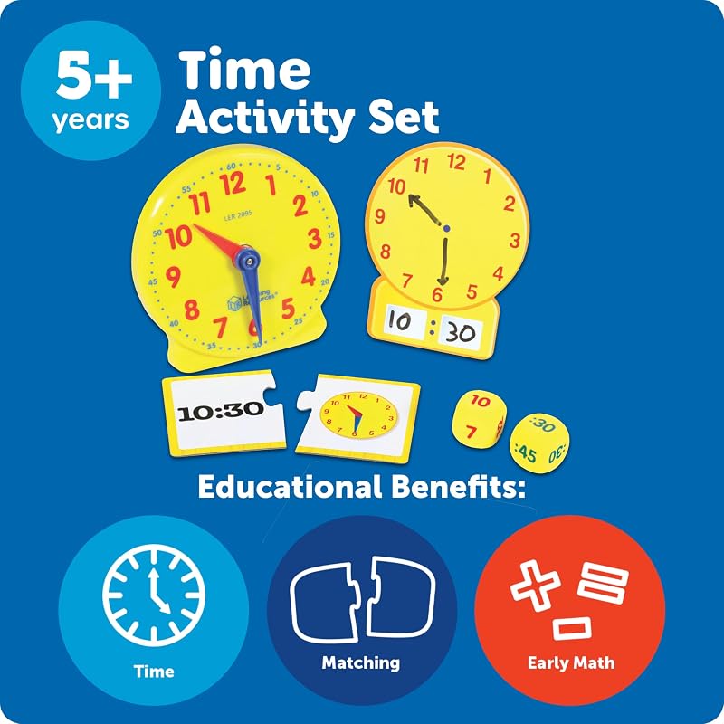 Set attività Sull’Ora – Gioco Educativo con 41 Pezzi per Bambini 5+, Impara a Leggere l’Orologio Analogico e Digitale con Carte e Orologi Didattici