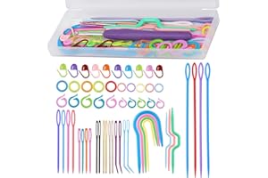 UZECPK 62PCS Yarn Needles Set, Knitting Supplies Kit with Crochet Hook(5mm), Big Eye Blunt Needles Kit with Bent Tapestry Needle Plastic Knitting Needles Weaving Needle Stitch Markers for Crochet Sewing