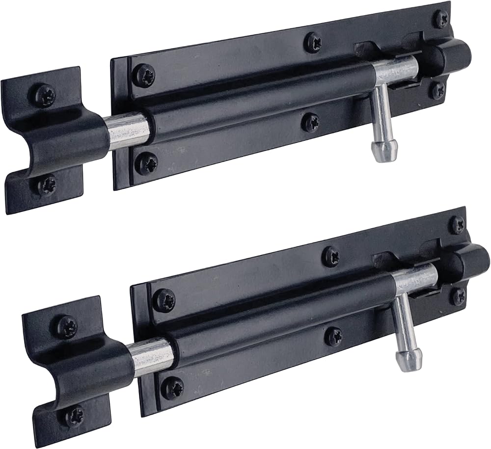 IRONTITE 2 Pack Tower Bolt Black 150mm Gate Bolt for Wooden Gates