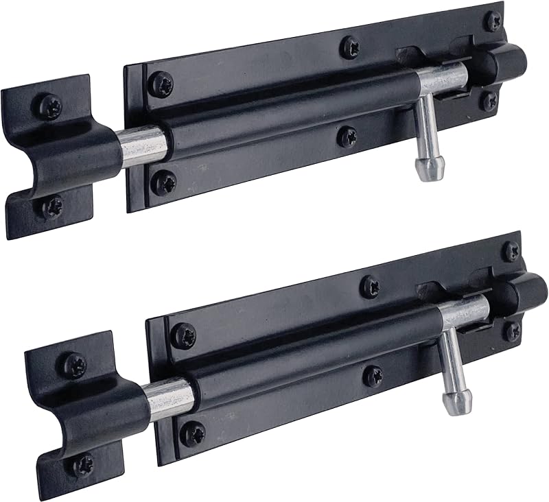 IRONTITE 2 Pack Tower Bolt Black 150mm Gate Bolt for Wooden Gates