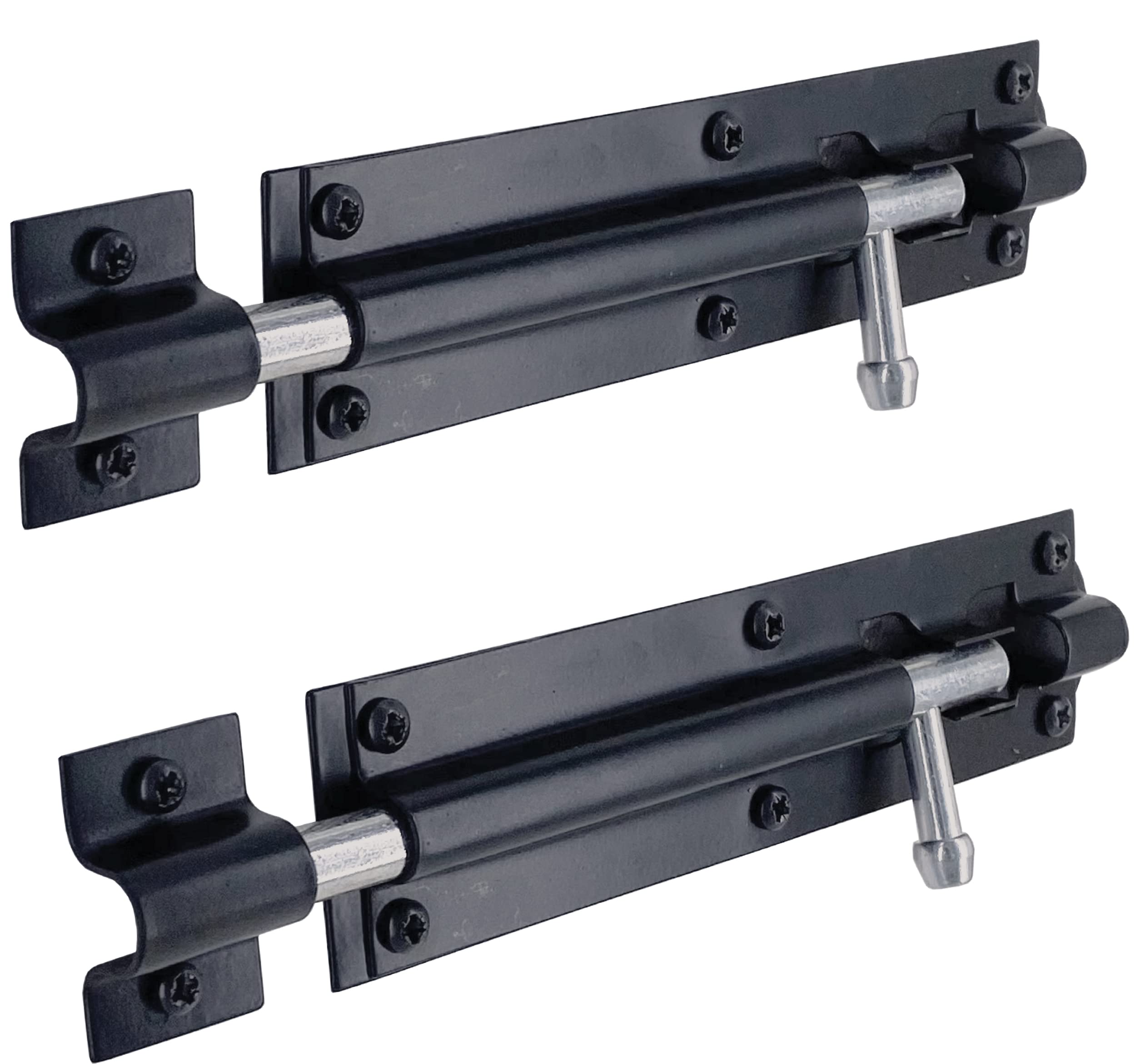 IRONTITE® 2 Pack Tower Bolt Black, Gate Bolts for Wooden Gates, Slide Bolt, Black Door Lock Bolt, Sliding Bolt Lock Or Garden Gate Bolt. 150mm (6”)