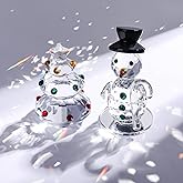 Set of 2 Crystal Christmas Tree Figurines Crystal Snowman Ornament, Mini Tabletop Holiday Statue Festival Decoration Xmas Gifts