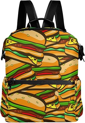 Amazon Wava リュック 大容量 おしゃれ かわいい 猫柄 ラグビー リュックサック 高校生 防水 多機能バッグ バックパック 通勤 通学 旅行用 ハンバーガー柄 食物柄 面白い Vawa レディース