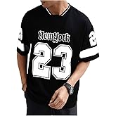 GORGLITTER Men's Letter Graphic Oversized Jersey Shirts Short Sleeve Tee Streetwear Tops
