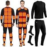 Cutecrop Heated Thermal Underwear and Socks Set USB Heated Thermals Top Pants Set Winter Outdoor