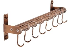 Dseap Pot Rack - Hanging Pots and Pans Rail with 8 Hooks Double Rods Pot Hanger for Kitchen Wall Mounted Antique Copper