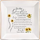XJF To My Daughter Gift from Mother, Daughter Ceramic Jewelry Trinket Dish for Birthday, Graduation, Christmas