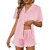 Ekouaer Pajamas Set for Women Short Sleeve Sleepwear Button Down Pjs Lounge Sets Soft Nightwear