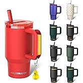 Frost Buddy Thicc Buddy - 16 oz Stainless Steel Vacuum Insulated Tumbler with Lid and Straw for Water - Travel Mug Cupholder Friendly - Gifts for Women Men Him Her (Crimson)