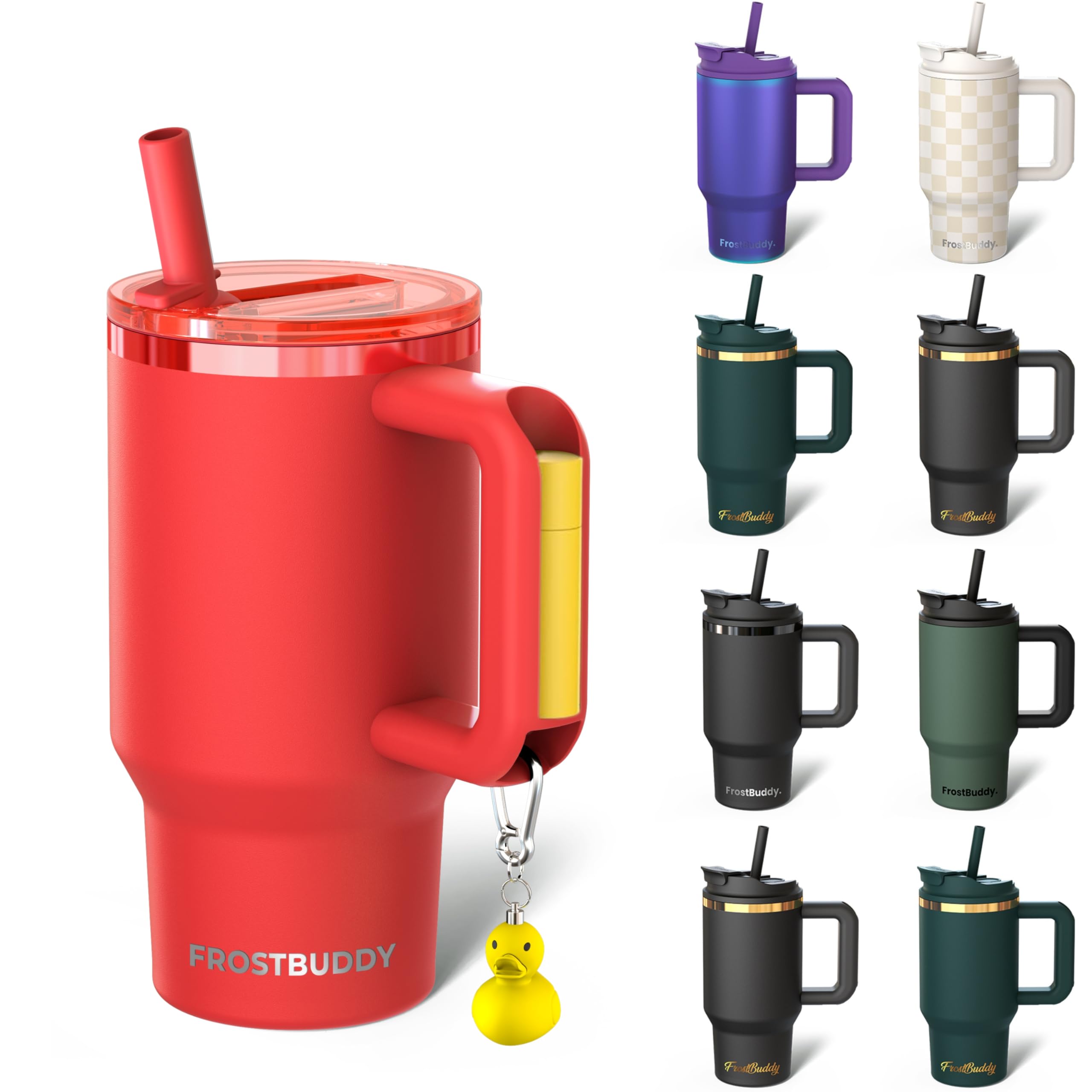 Frost Buddy Thicc Buddy - 16 oz Stainless Steel Vacuum Insulated Tumbler with Lid and Straw for Water - Travel Mug Cupholder Friendly - Gifts for Women Men Him Her (Red) Image