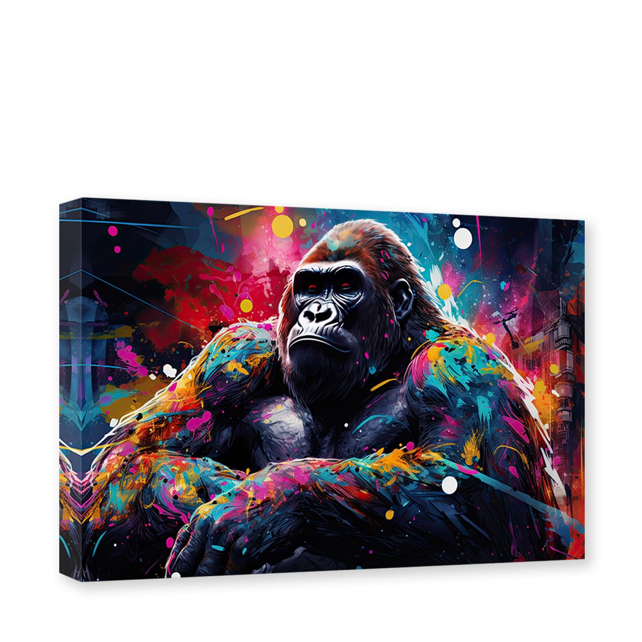 CXHOSTENT Gorilla Canvas Wall Art Colorful Animal Pictures Wall Decor Graffiti Gorilla Painting Print Modern Living Room Decor Frame (Gorilla - 3, 45L x 30W cm)